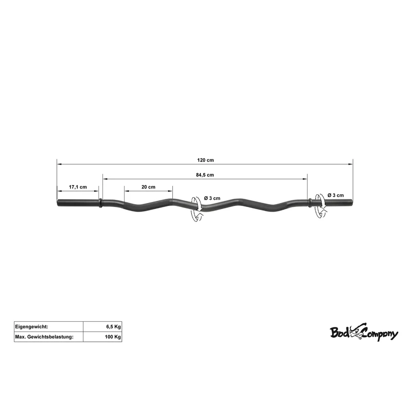 BLK SZ-Hantelstange 120cm Curl Hantel Stange Curlstange Gewichte 30/31mm black