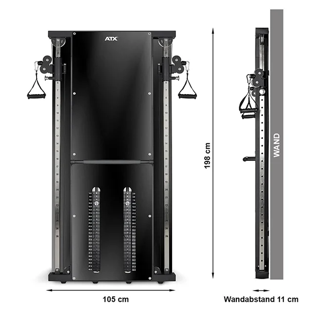 ATX® Duale Wandzugstation - Schwarz - mit 2 x 60 kg Steckgewichten