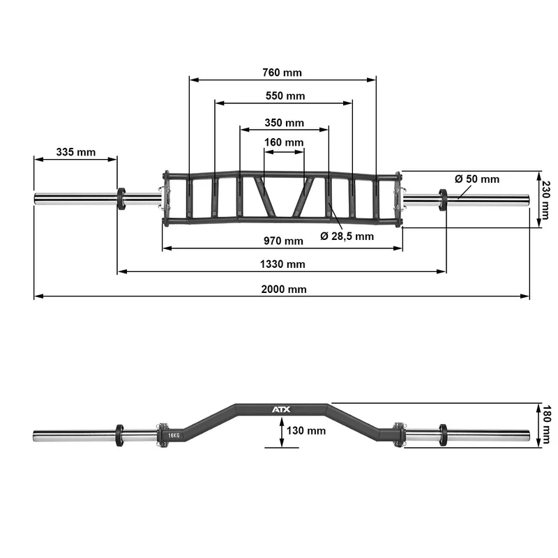 ATX® Cambered Swiss Bar 200 cm x 50 mm - 4 versch. Griffweiten