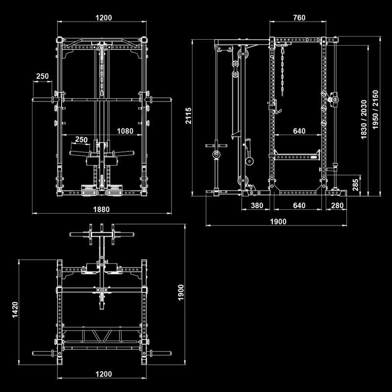 ATX® Power Rack Komplettstation 660 Höhe 215 cm - mit Plate Load Latzug & Multipresse