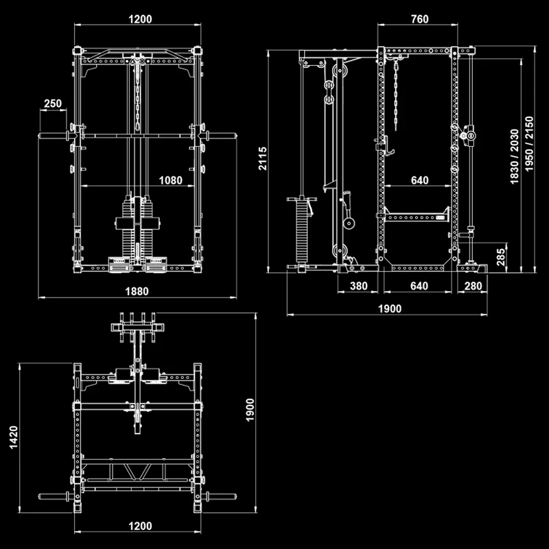 ATX® Power Rack Komplettstation 660 Höhe 215 cm - mit Latzug Steckgewichte & Multipresse
