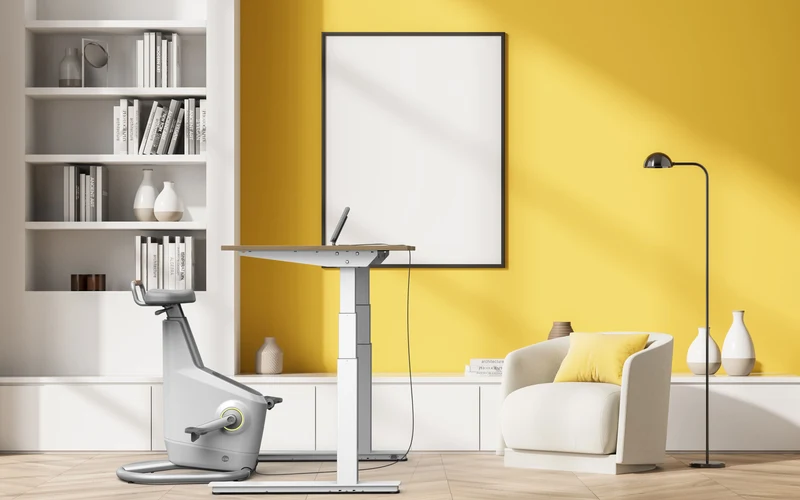 LifeSpan Ampera Bike Desk Glacier White with Standing Desk