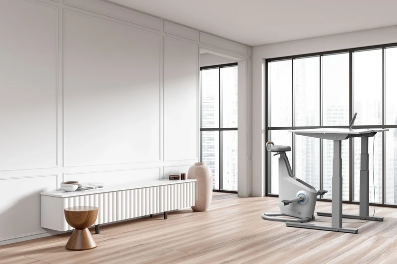 LifeSpan Ampera Bike Desk Glacier White with Standing Desk