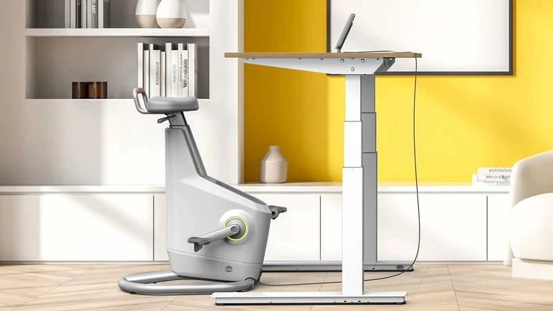 LifeSpan Ampera Bike Desk Glacier White with Standing Desk