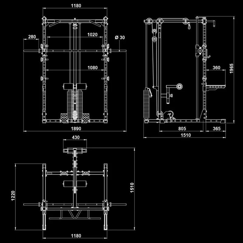 ATX® Half Rack-Komplettset 510 mit Latzug-Steckgewichte und Multipresse - Höhe 196 cm