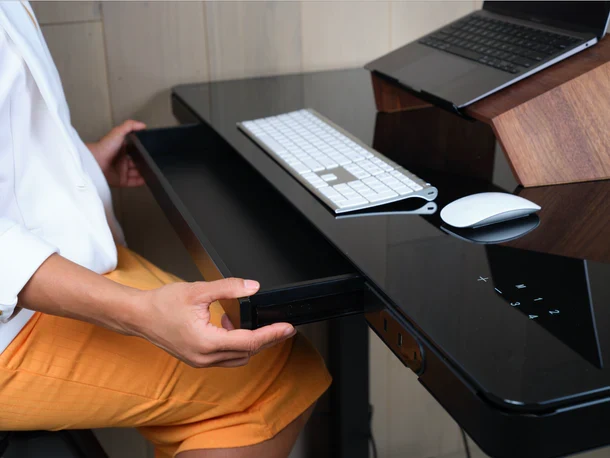 LifeSpan Ampera Bike Desk Space Grey with Glass Standing Desk