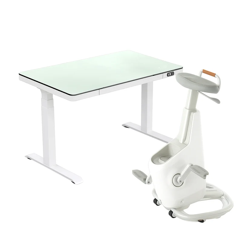 LifeSpan Ampera Bike Desk Glacier White with Glass Standing Desk