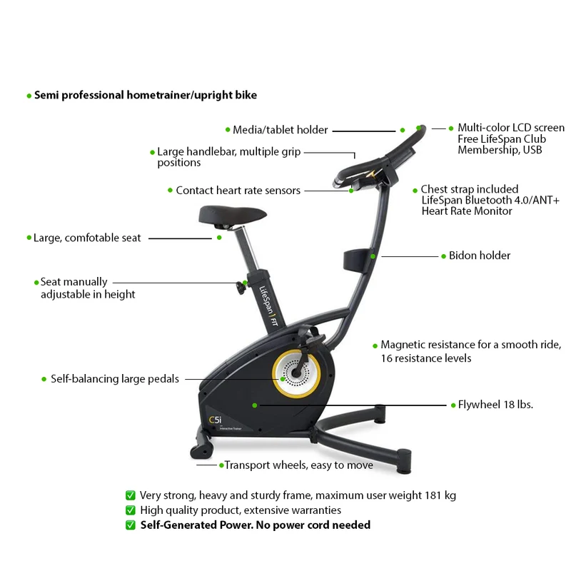 LifeSpan Fitness Light-Commercial Hometrainer Upright Bike C5i Self-Generating Commercial