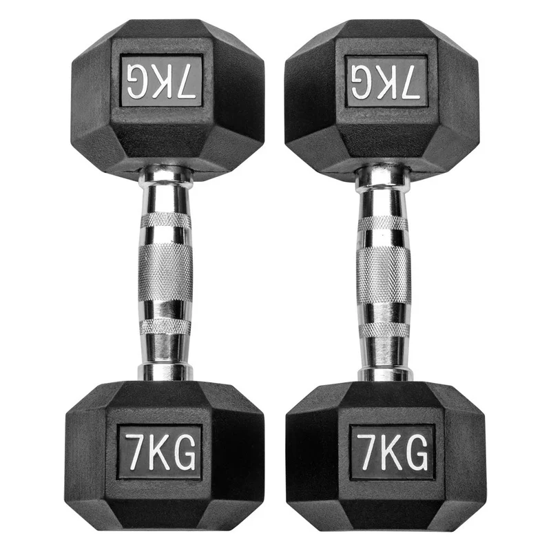Gummierte Hexagon Hanteln mit verchromten Griffen