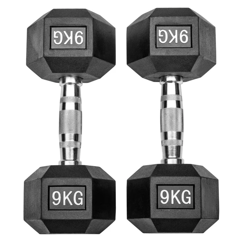 Gummierte Hexagon Hanteln mit verchromten Griffen