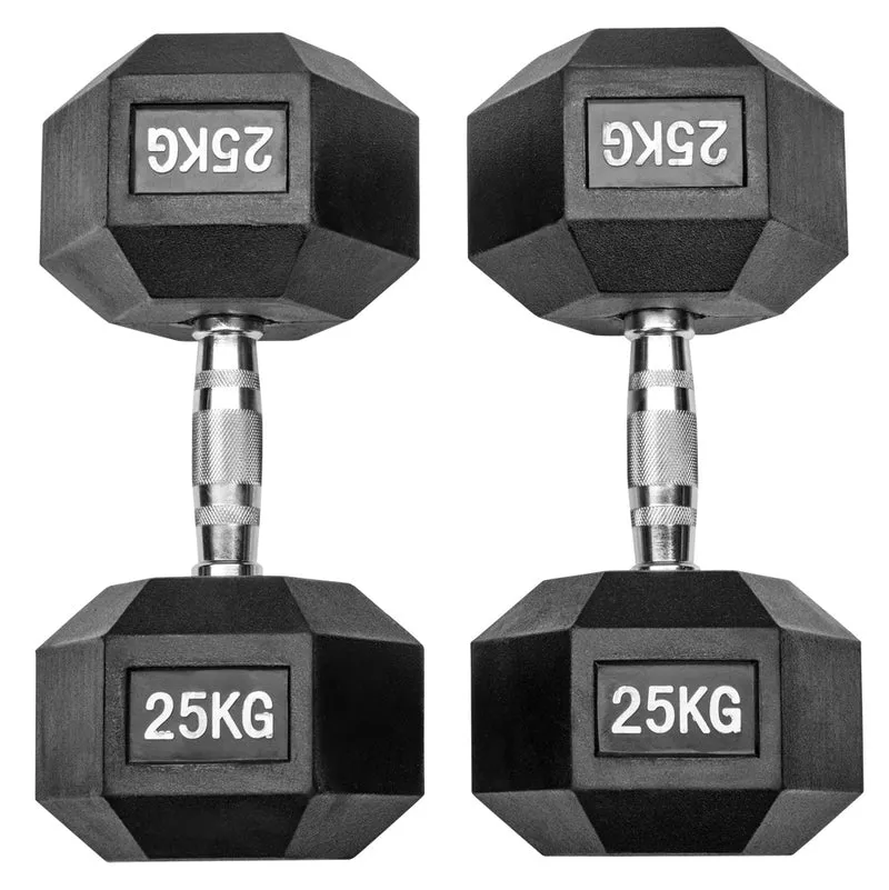Gummierte Hexagon Hanteln mit verchromten Griffen