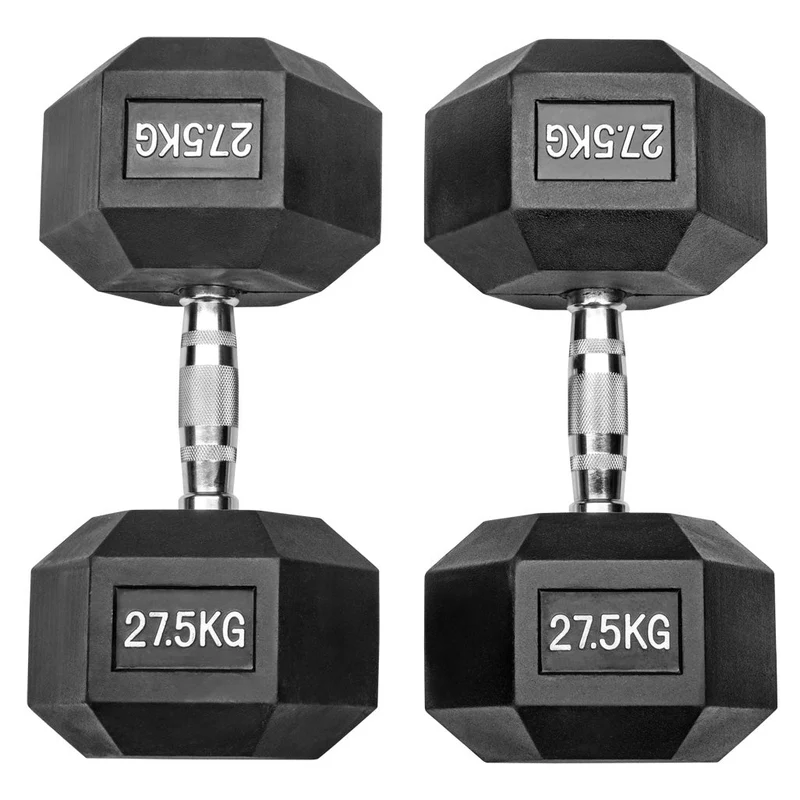 Gummierte Hexagon Hanteln mit verchromten Griffen