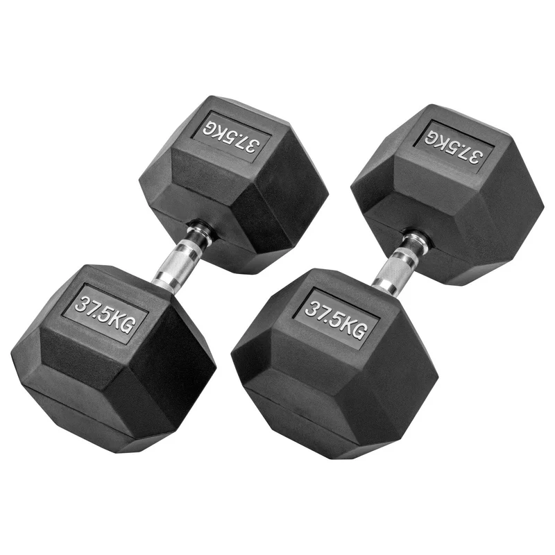 Gummierte Hexagon Hanteln mit verchromten Griffen