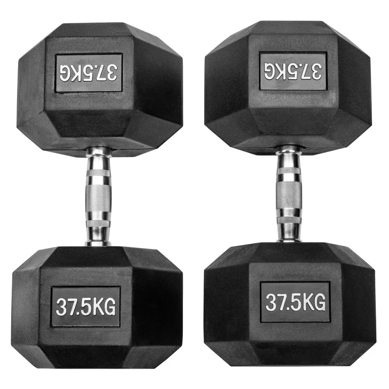 Gummierte Hexagon Hanteln mit verchromten Griffen