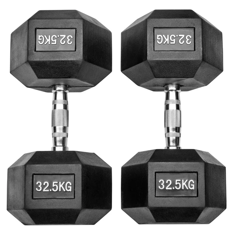 Gummierte Hexagon Hanteln mit verchromten Griffen