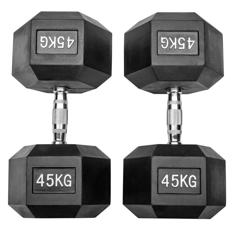 Gummierte Hexagon Hanteln mit verchromten Griffen