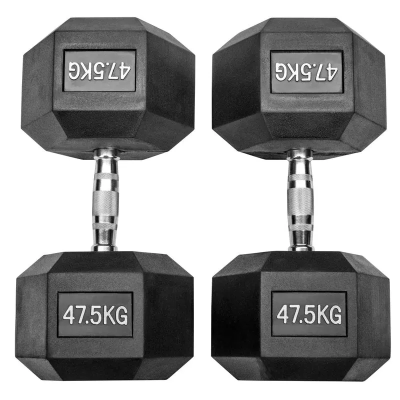 Gummierte Hexagon Hanteln mit verchromten Griffen