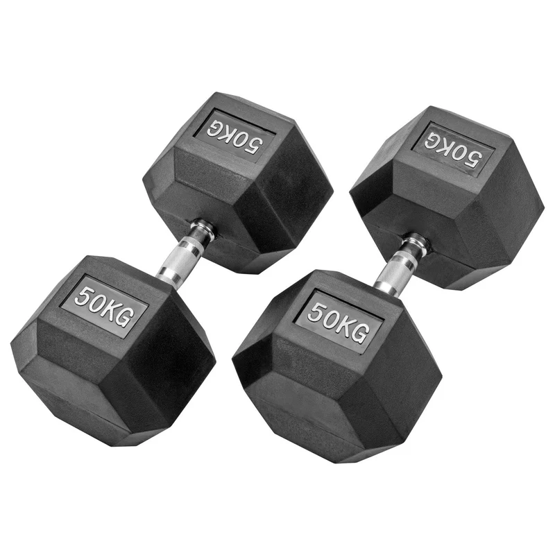 Gummierte Hexagon Hanteln mit verchromten Griffen