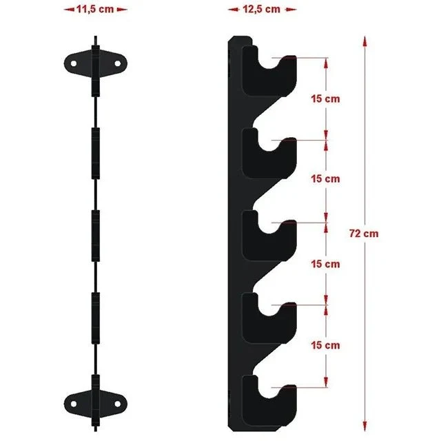 Langhantelablage / Gun Rack - zur Wandbefestigung - für 5 Hantelstangen