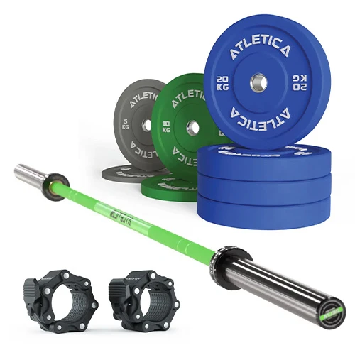 Langhantel Set Delta Electric Green | Color Bumper Plates 110kg | Pro Verschlüsse