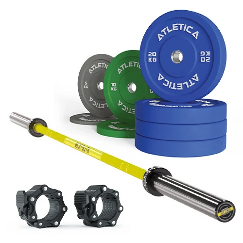 Langhantel Set Delta Electric Yellow | Color Bumper Plates 110kg | Pro Verschlüsse