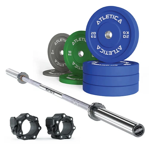 Langhantel Set Delta Chrome I Color Bumper Plates 110 kg I Pro Verschlüsse