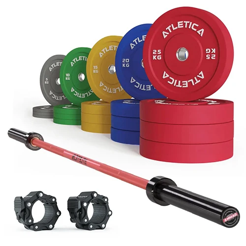 Langhantel Set Gamma Red I Color Bumper Plate Set 300kg I Pro Collars