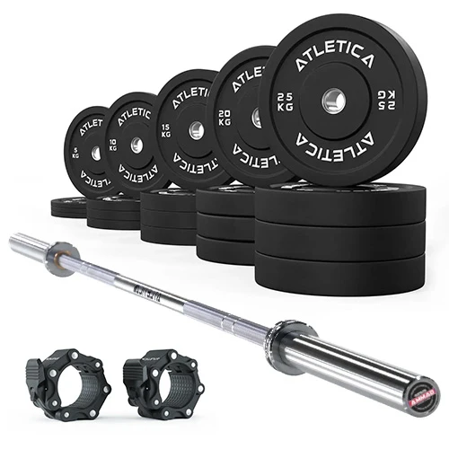 Gamma Langhantel Chrome | Bumper Plates Schwarz 300kg | Pro Hantelverschlüsse