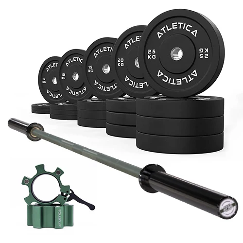 Langhantel Set Beta Military Green I Bumper Plates 300kg I Aluminiumverschlüsse Military Green