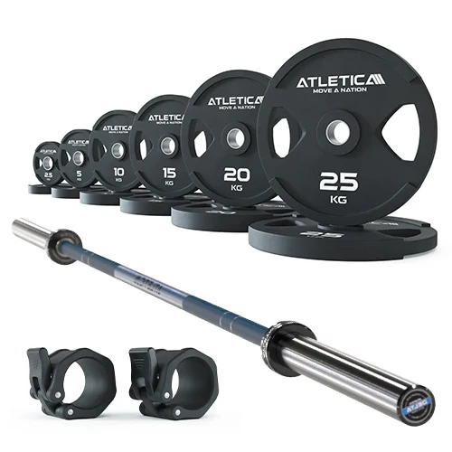 Langhantel Set Delta Dark Blue I 2H Gripper Plates 155kg I Kautschuk Verschlüsse