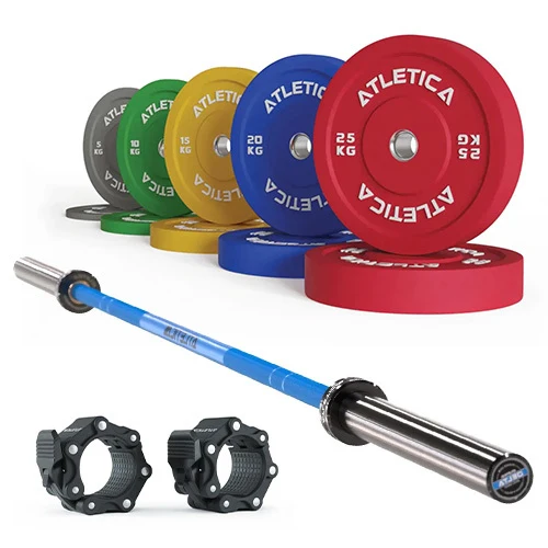 Langhantel Set Delta Electric Blue | Color Bumper Plates 150kg | Pro Verschlüsse