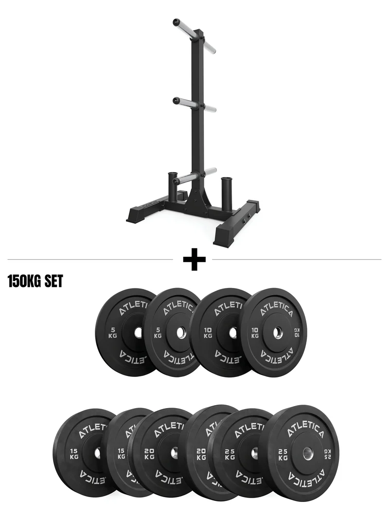 Rhino Set I 150kg Black Bumper Plates & Rhino Hantelscheibenablage