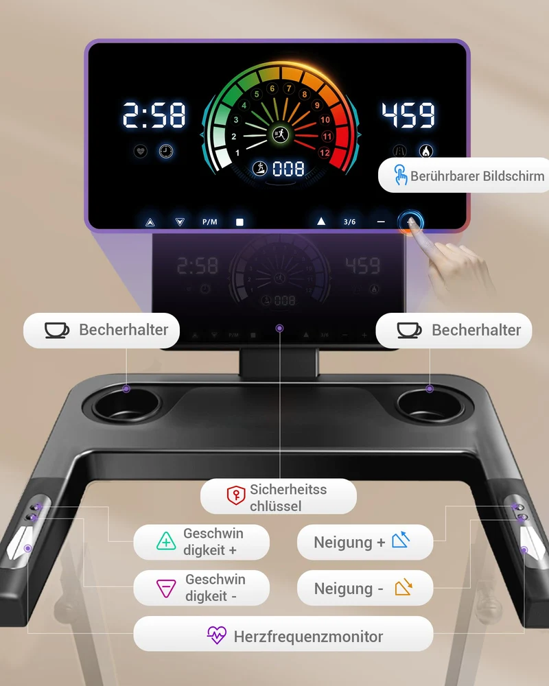LONTEK Laufband 14 KM/H mit 20% automatischer Steigung, 4-fach verstellbare Konsole, 3.5 HP Motor, LED-Display, bis 180 kg