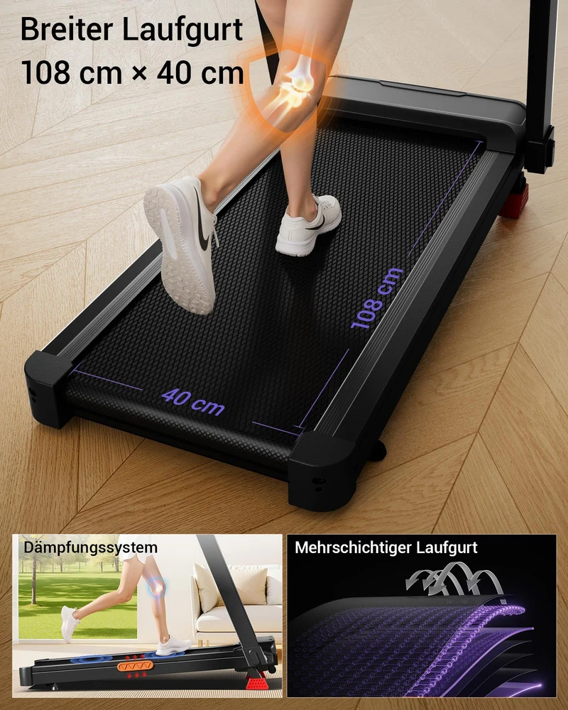 LONTEK Laufband 14 KM/H mit 20% automatischer Steigung, 4-fach verstellbare Konsole, 3.5 HP Motor, LED-Display, bis 180 kg