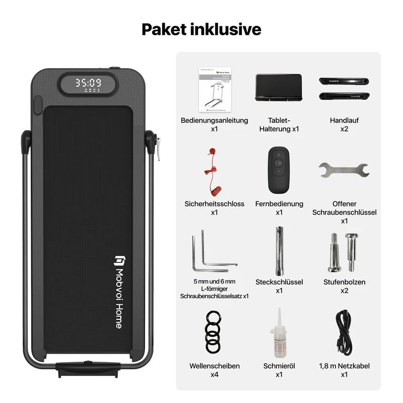 Mobvoi Home Laufband SE klappbar, 3-in-1 mit Steigung, 2.5PS, 12km/h, KI-App, LED Display, bis 120kg