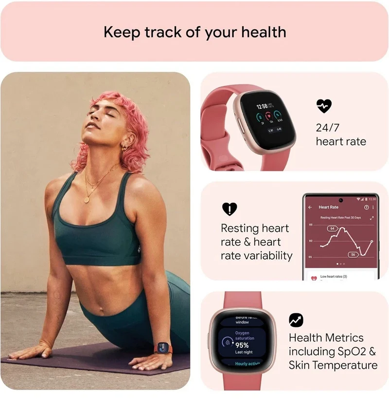 Fitbit Versa 4 Smartwatch 40 mm mit Aluminiumgehäuse und integriertem GPS