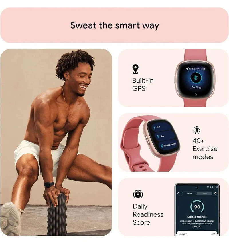 Fitbit Versa 4 Smartwatch 40 mm mit Aluminiumgehäuse und integriertem GPS