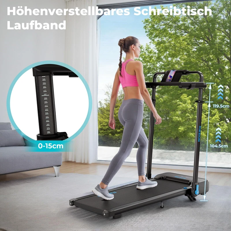 Riksion Laufband klappbar mit Schreibtisch, Steigung einstellbar, bis 14 km/h, LED-Anzeige, App & Fernbedienung