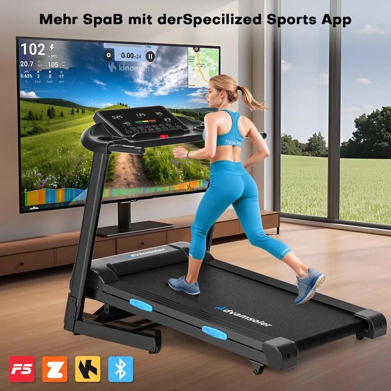 Laufband mit automatischer Neigung 1-15%, klappbar, 14 km/h, 160 kg Belastbarkeit, App-kompatibel