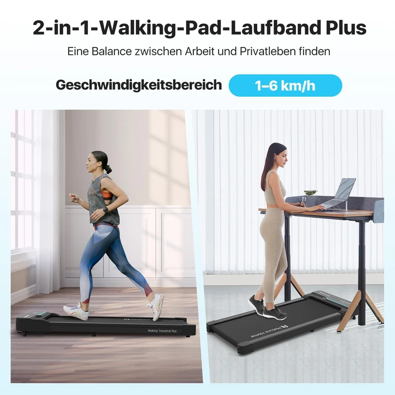 Mobvoi Walking Pad Plus – KI-Laufband 42 cm breit, 2,25 PS, Bluetooth-Lautsprecher, klappbar, App-Steuerung