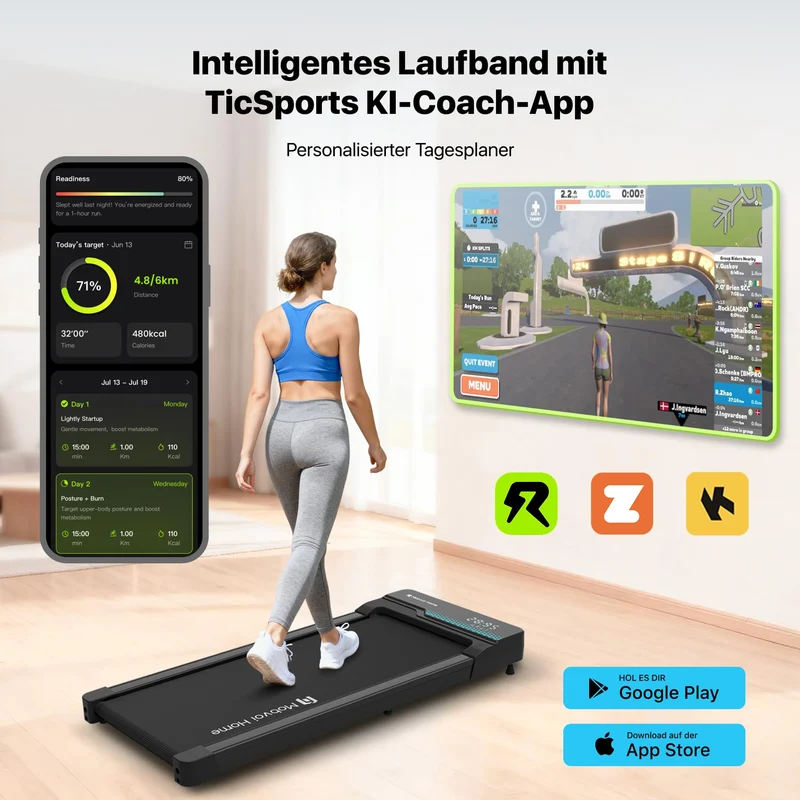 Mobvoi Walking Pad Plus – KI-Laufband 42 cm breit, 2,25 PS, Bluetooth-Lautsprecher, klappbar, App-Steuerung