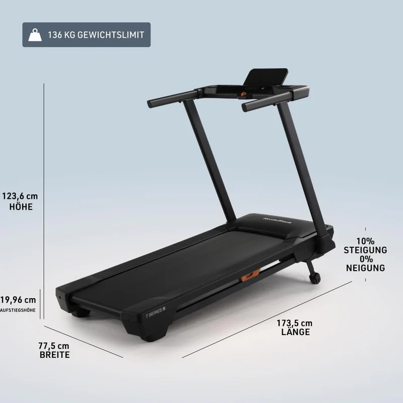 Laufband klappbar mit 10% Steigung, 16 km/h, LCD-Display, Fitness-App-kompatibel