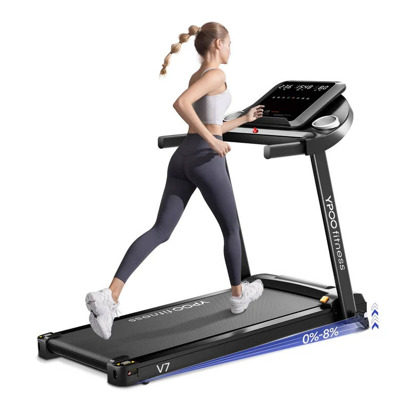YPOO Laufband klappbar mit 8% Steigung, 2,5 HP Motor, 13 km/h, große Lauffläche 106x38 cm, LED-Display