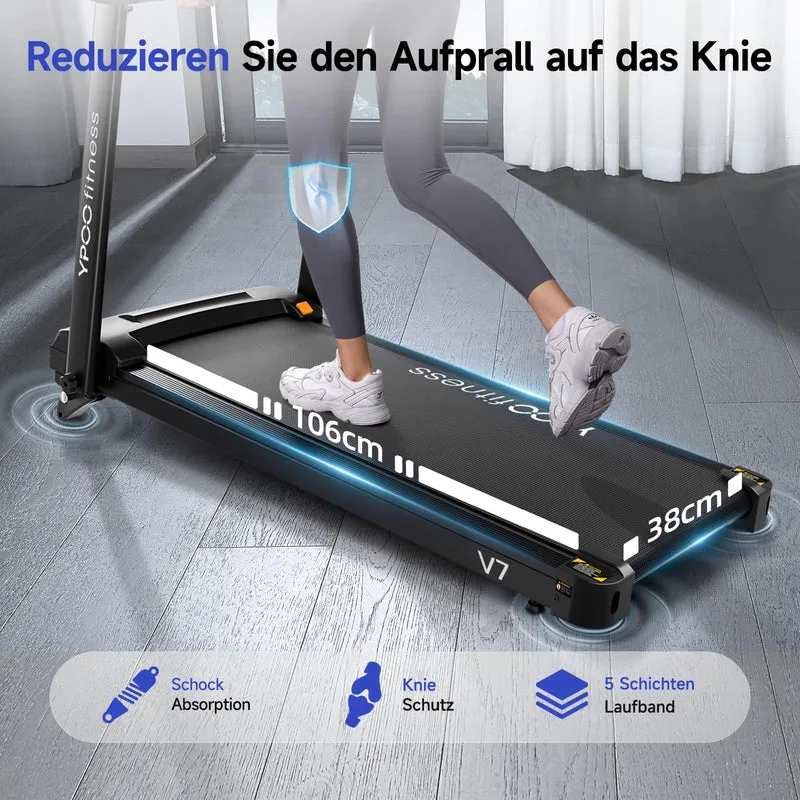 YPOO Laufband klappbar mit 8% Steigung, 2,5 HP Motor, 13 km/h, große Lauffläche 106x38 cm, LED-Display