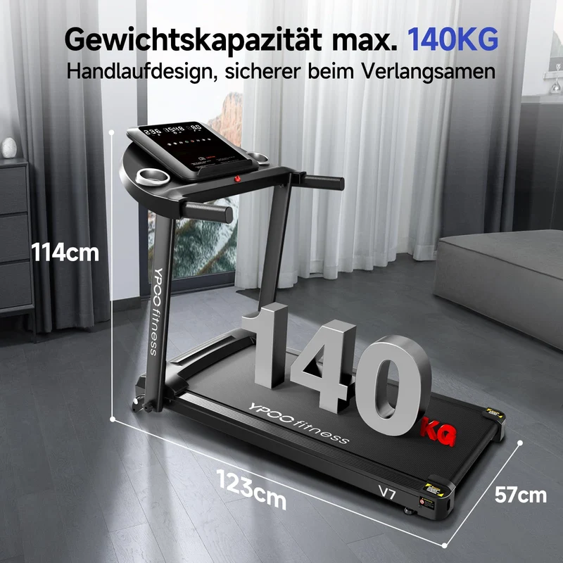 YPOO Laufband klappbar mit 8% Steigung, 2,5 HP Motor, 13 km/h, große Lauffläche 106x38 cm, LED-Display