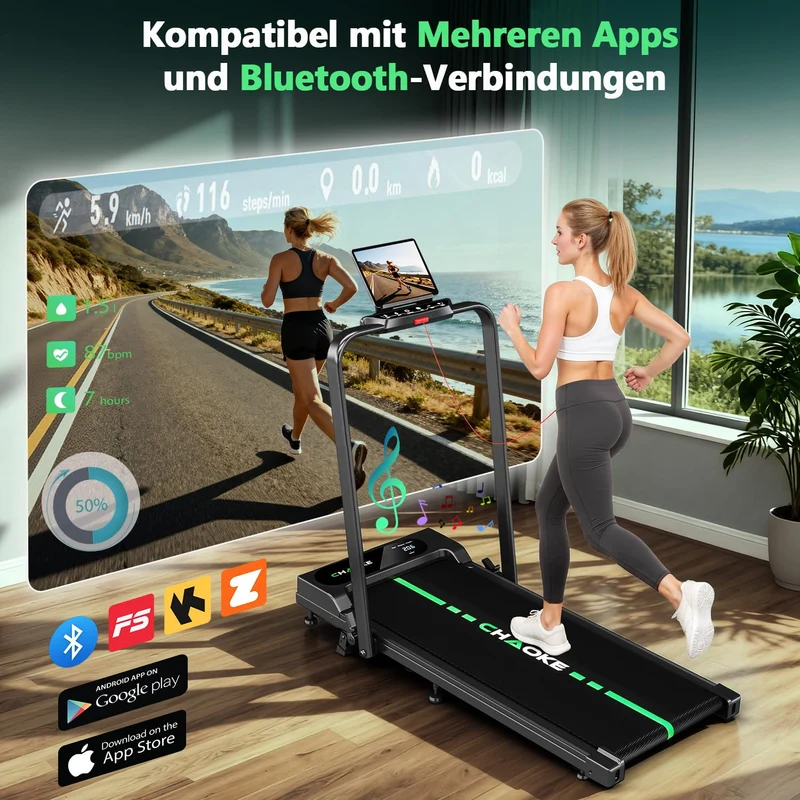 Laufband für Zuhause klappbar mit App & 9% Steigung, 2,75HP Motor, 12km/h, Walking Pad leise