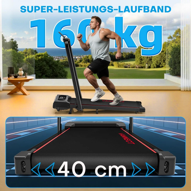VANNECT Walking Pad klappbar 1-12 km/h mit 9% Steigung, LCD-Display & Fernbedienung, ultra-leise für Zuhause