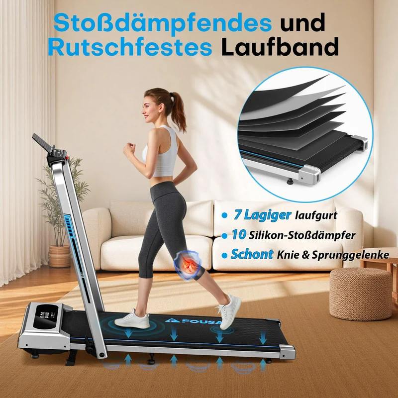 FOUSAE Laufband klappbar mit 9% Steigung, 2.75HP Walking Pad für Zuhause, bis 160 kg, App-kompatibel