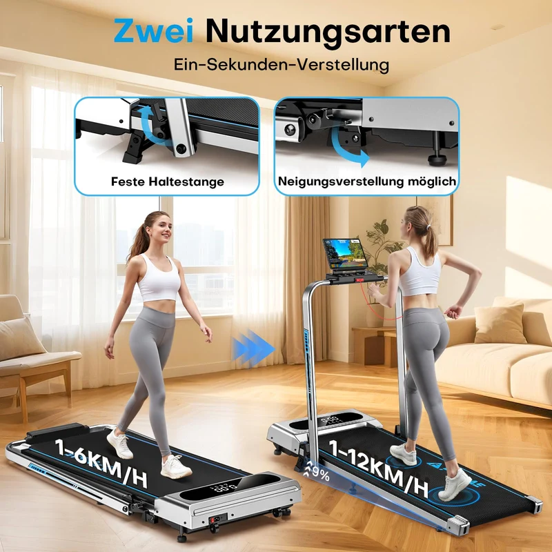 FOUSAE Laufband klappbar mit 9% Steigung, 2.75HP Walking Pad für Zuhause, bis 160 kg, App-kompatibel