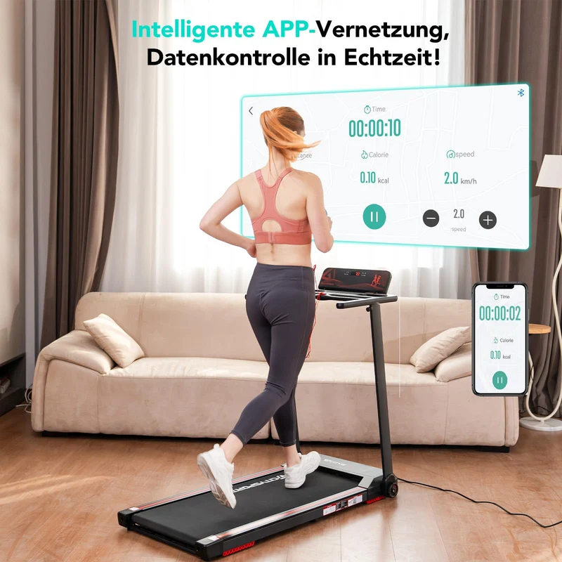 CITYSPORTS Laufband klappbar für Zuhause bis 12 km/h, LED-Anzeige, App, Bluetooth & Tablet-Halter